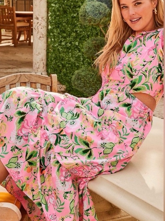 Lilly Pulitzer Dresses & Skirts - Lilly Pulitzer Pink Floral Midi Dress with Green Leaf Print
